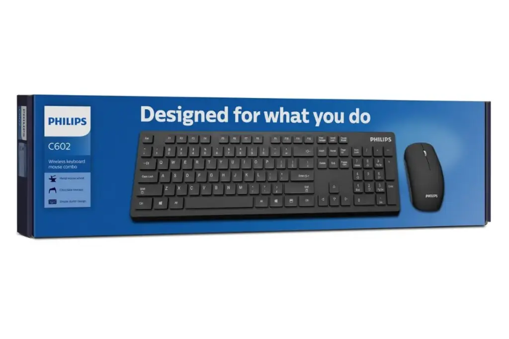 لوحة مفاتيح وفأرة فيليبس C602 اللاسلكية –(أسود) عربي + إنجليزي