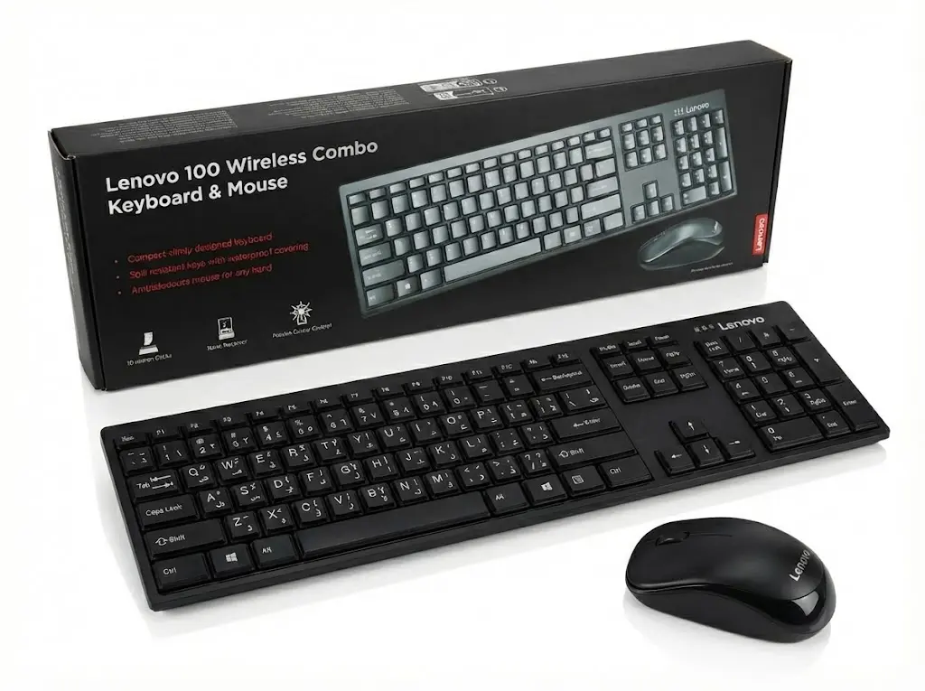 Lenovo Wireless Keyboard and Mouse Combo 100 (Black) – English/Arabic