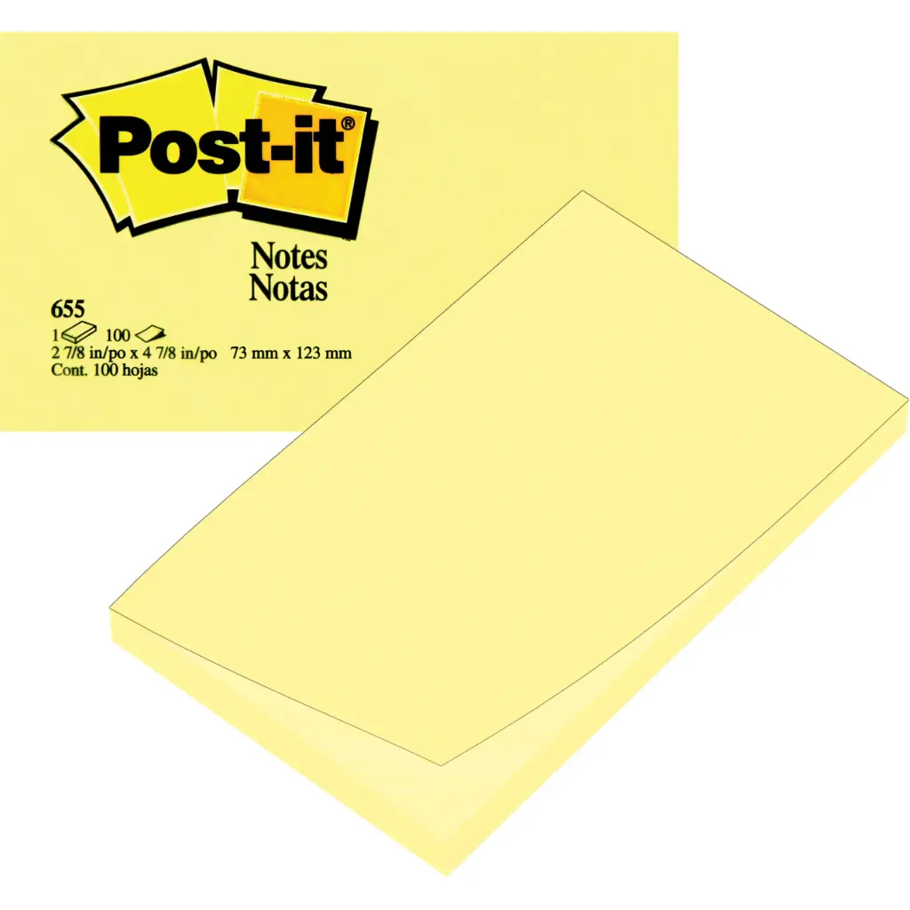 3M Post-it Sticky Notes Yellow Rectangle 5 x 3 Inch (100 Sheets) - 655