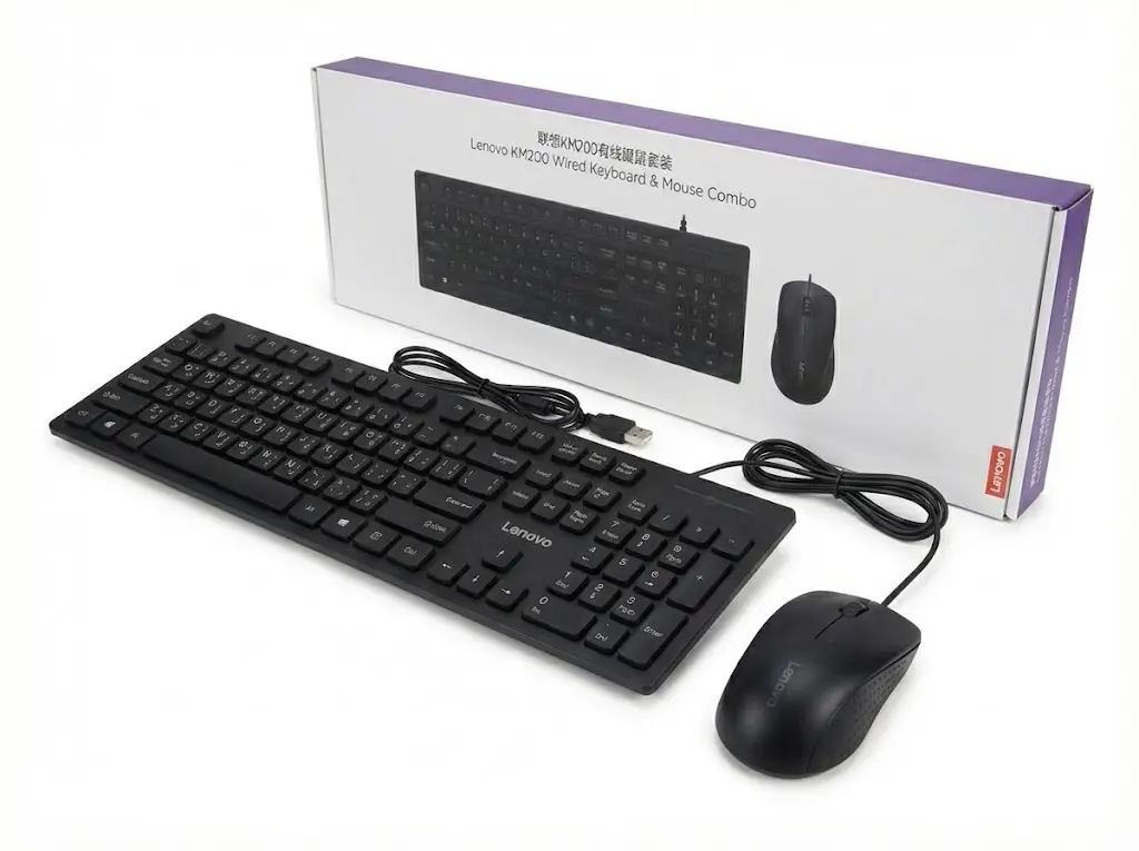 Lenovo KM200 Wired Keyboard and Mouse Combo (Black) – Arabic + English