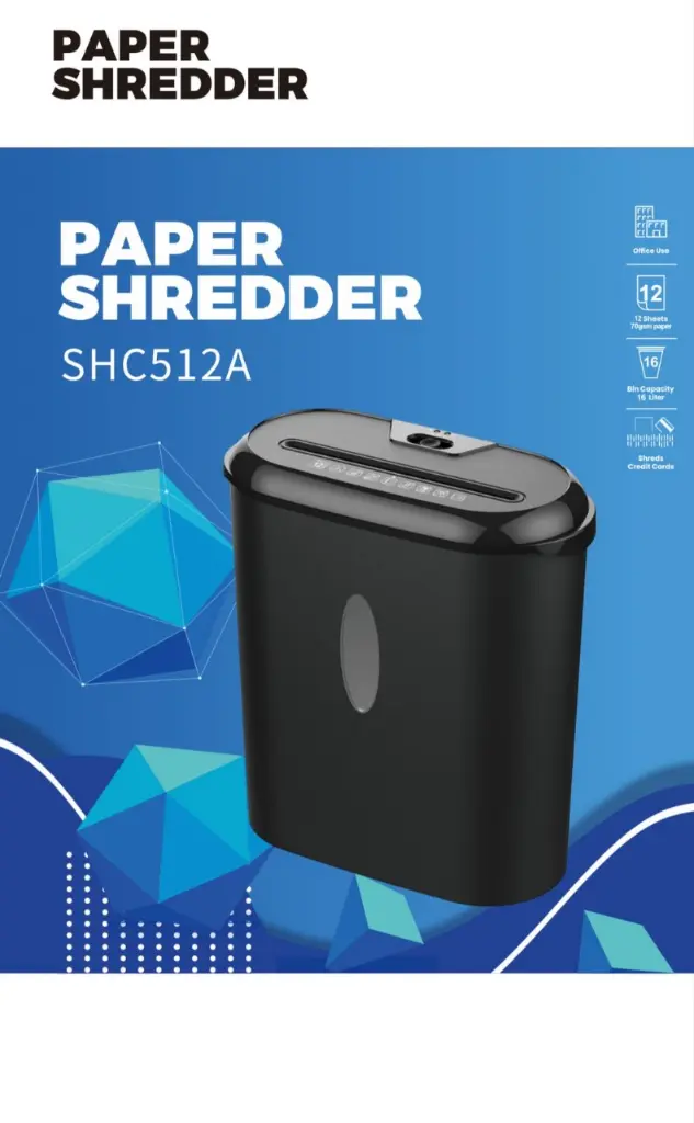 SHC Paper Shredder SHC-512A – Cross Cut, Up to 12 Sheets, 16L Bin