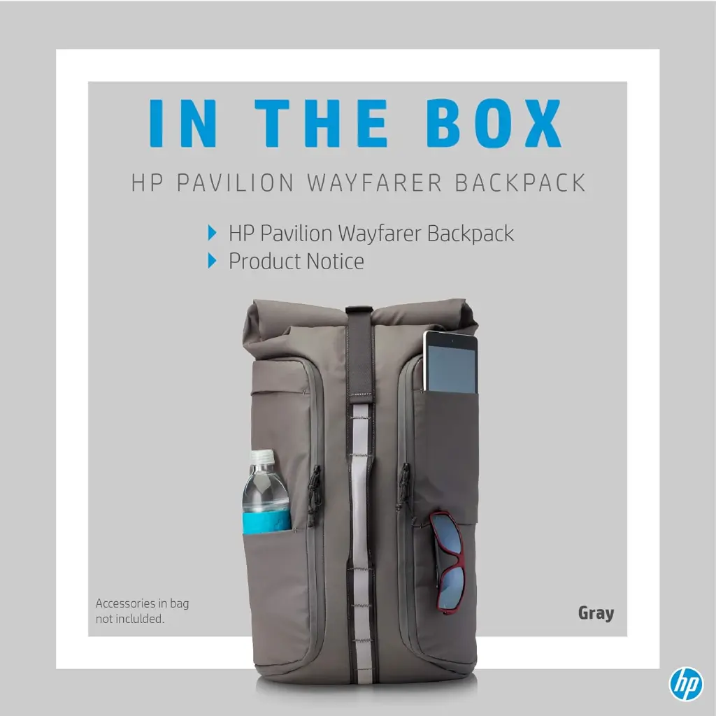 حقيبه ظهر HP Pavilion Wayfarer للابتوب مقاس 15.6 بوصة – لون رمادي – موديل (5EE98AA)