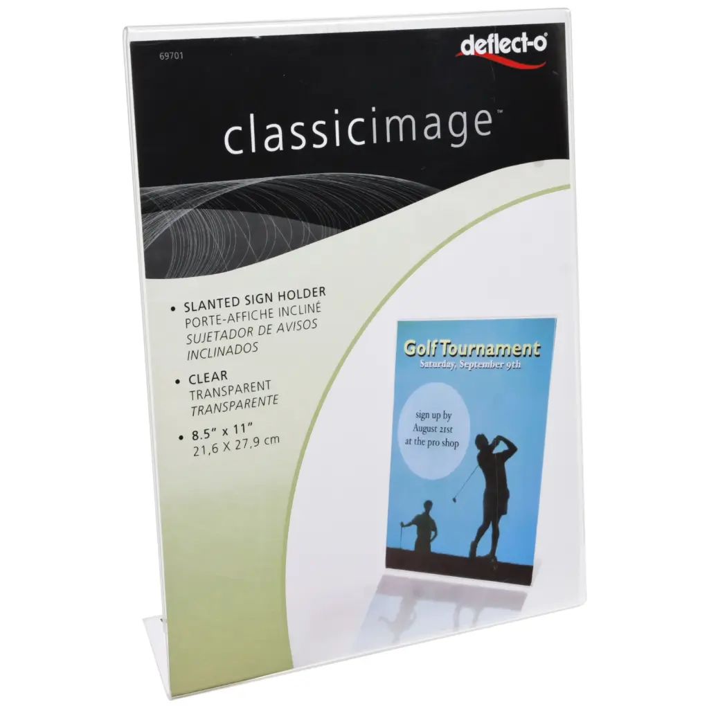 Deflecto Classic Image Slanted L-Shape Acrylic Table Sign Holder Letter Size Clear -376250