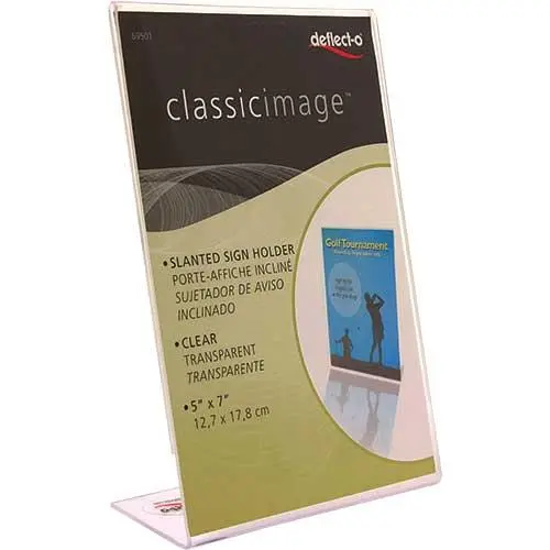 Deflecto Classic Image Slanted L-Shape Acrylic Table Sign Holder 12.7 × 17.7 cm Clear -376646