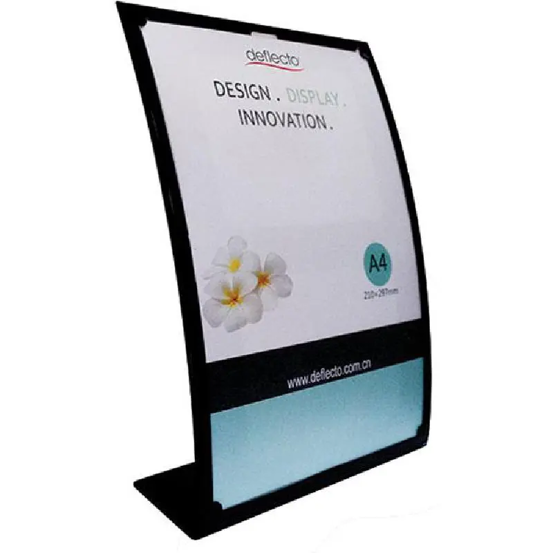 Deflecto Slanted L-Shape Table Sign Holder A4 Size Black Plastic - 482480