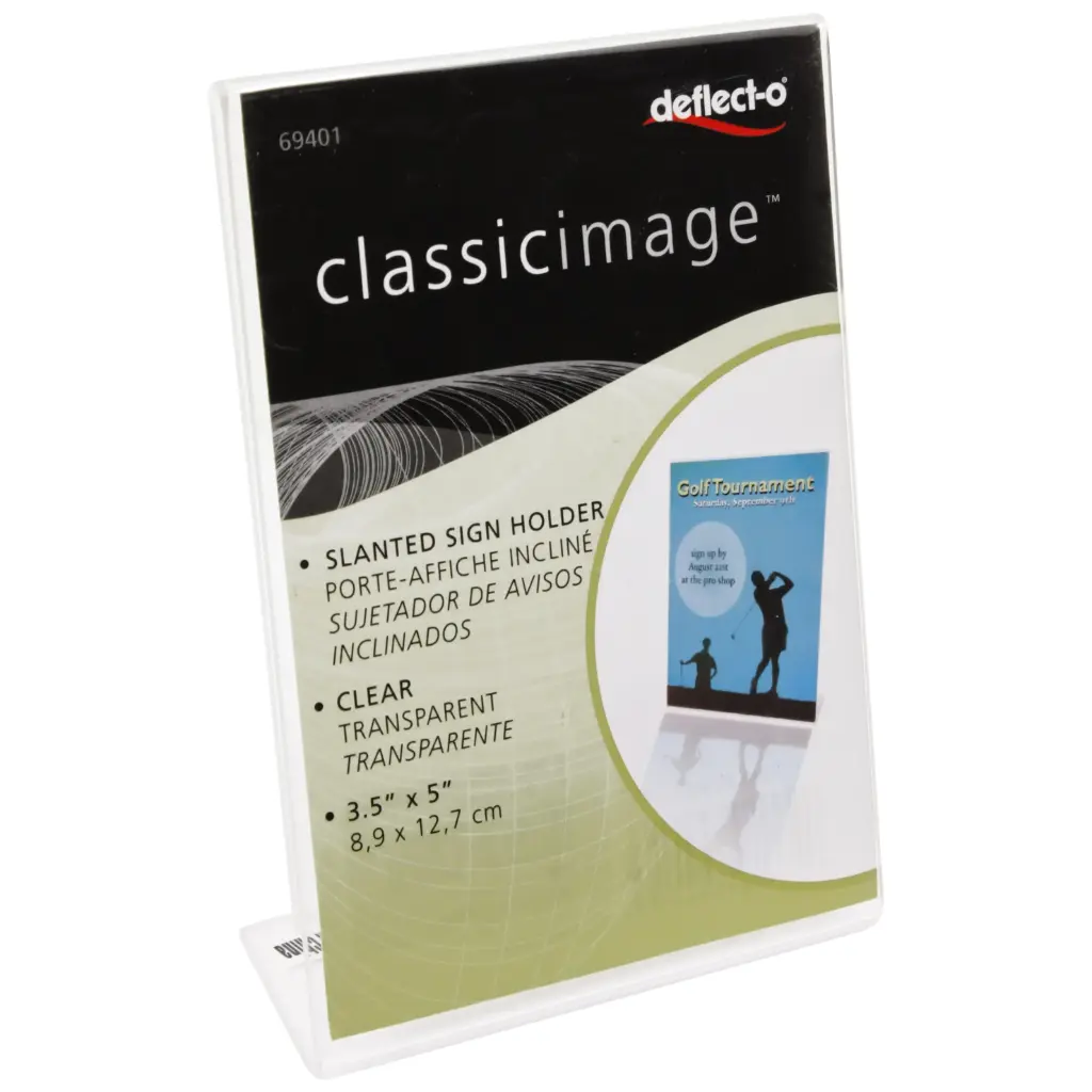 Deflecto Classic Image Slanted L-Shape Acrylic Table Sign Holder 8.89 × 12.7 cm Clear -376252