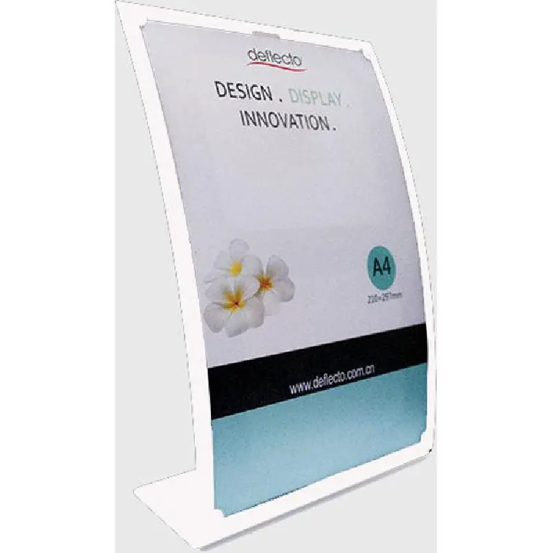 Deflecto Slanted L-Shape Table Sign Holder A4 Size White Plastic -482458