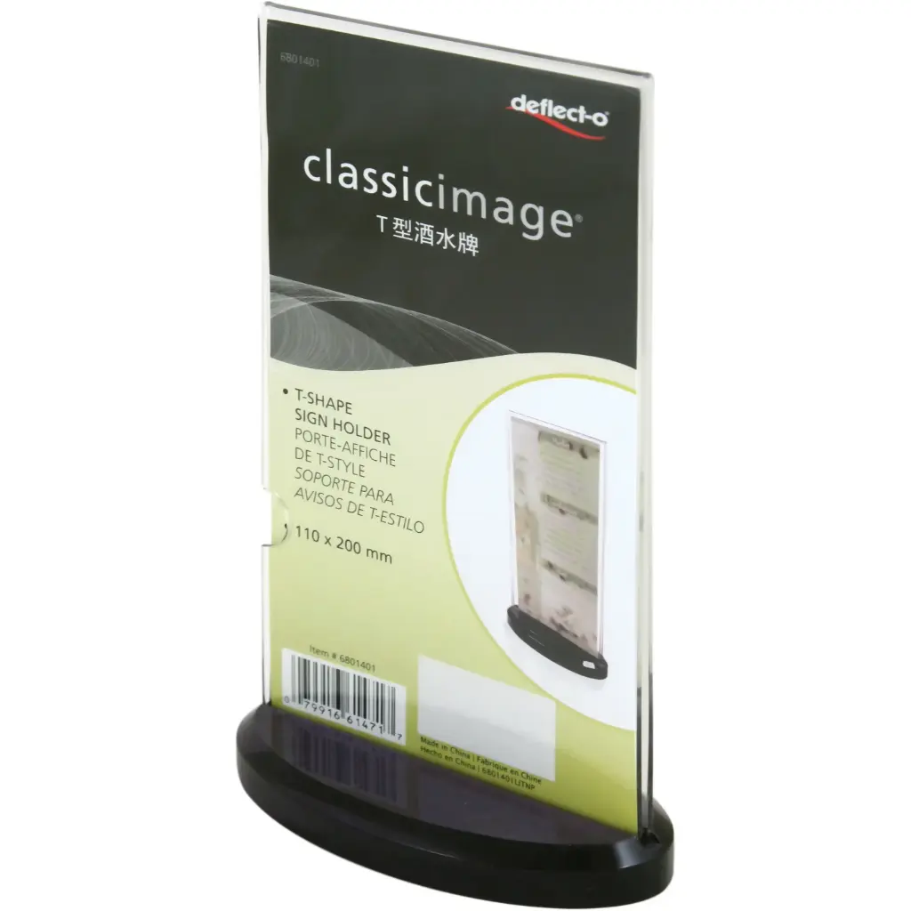 Deflecto Classic Image T-Shape Acrylic Table Sign Holder 11 × 20 cm Clear -328262