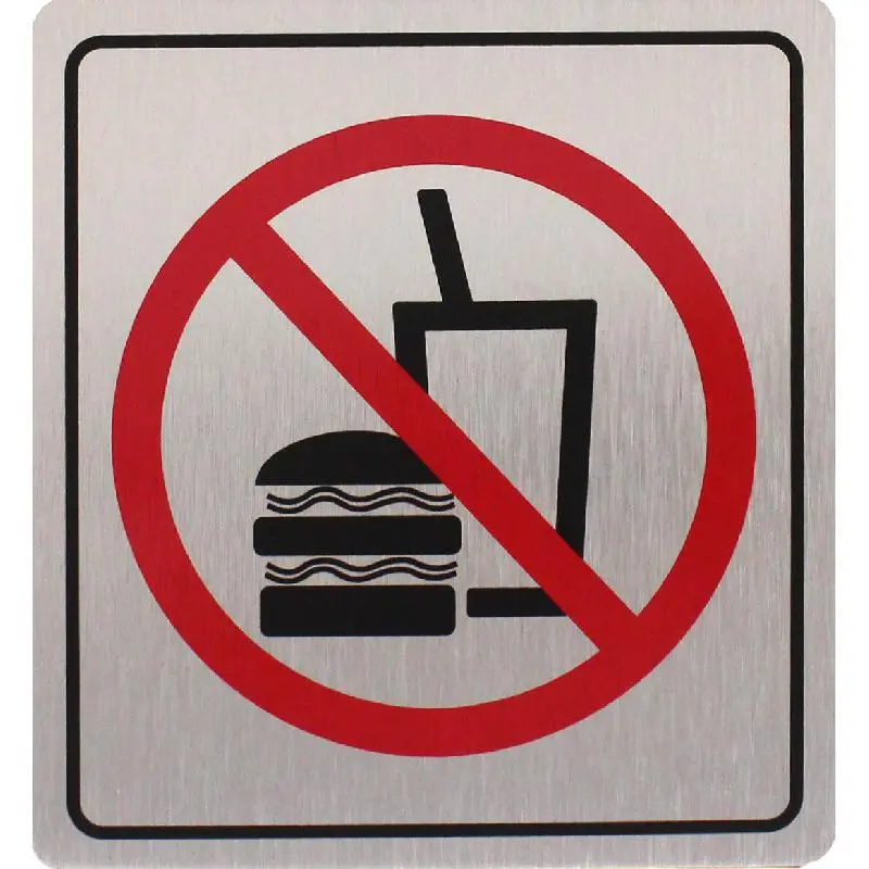 Deflecto Self-Adhesive No Food and Drink Sign Bilingual (Arabic/English) Silver/Red -565307