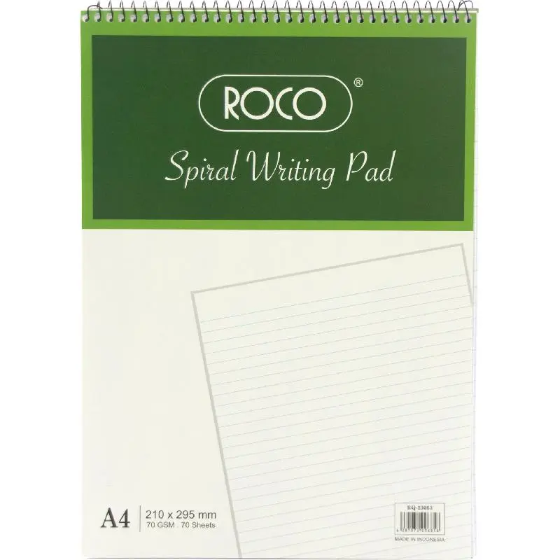 ROCO Spiral Writing Pad A4 140 Pages (70 Sheets) Lined White - 23063