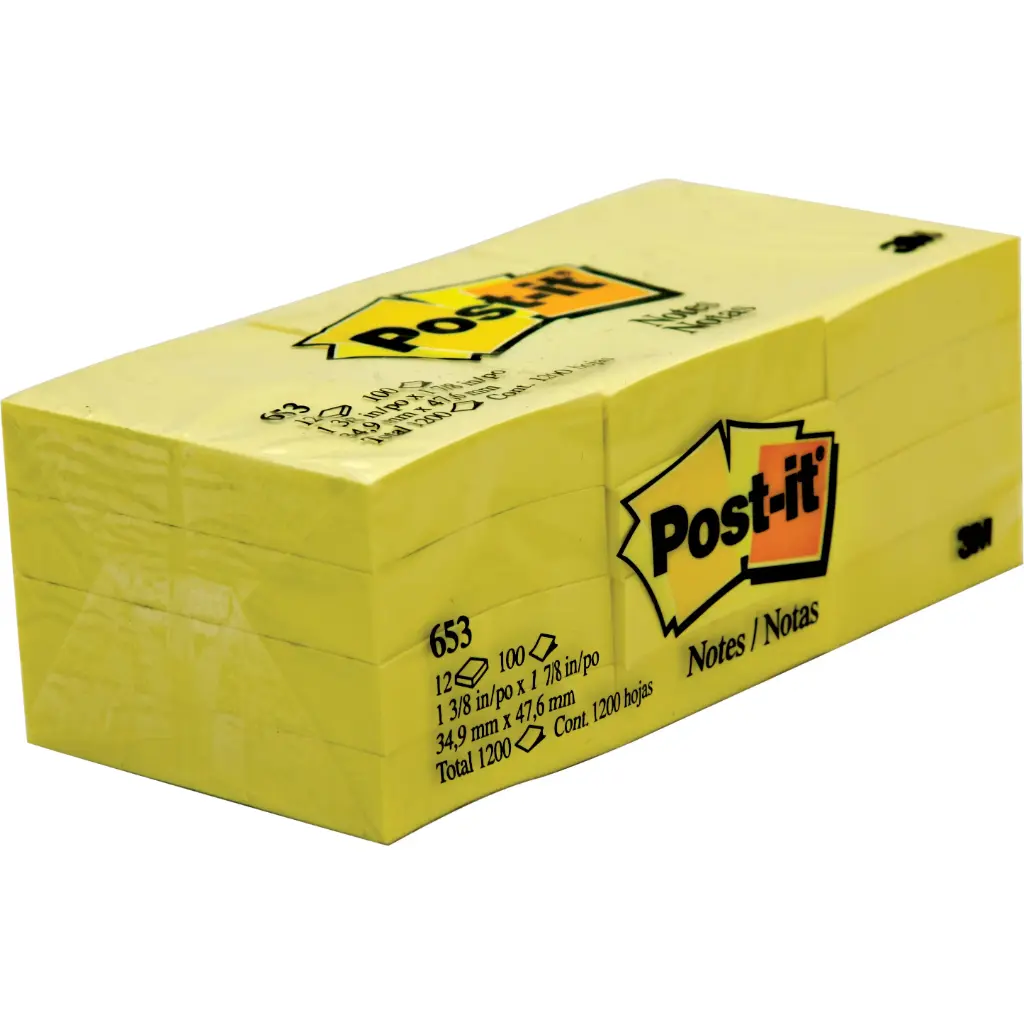 3M Post-it Sticky Notes Yellow Rectangle 2 x 1.5 Inch (1200 Sheets) - 653