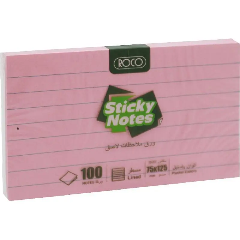 ROCO Lined Sticky Notes Pink 125 x 75 mm (100 Sheets) - 6535PNKP