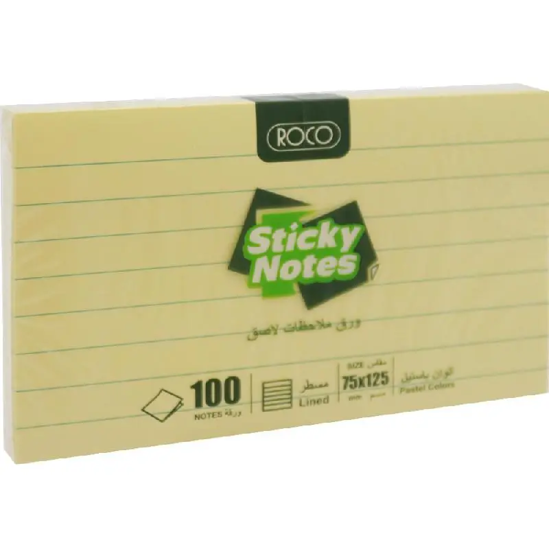 ROCO Lined Sticky Notes Yellow 125 x 75 mm (100 Sheets) - 6535YLWP