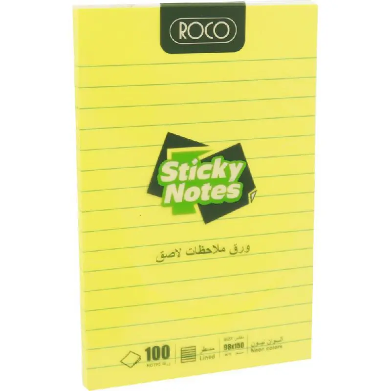 ROCO Lined Sticky Notes Yellow 98 x 150 mm (100 Sheets) - 6546N