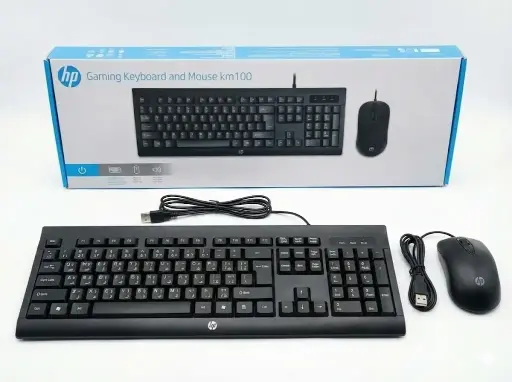 [HP Keyboard KM100] لوحة مفاتيح وفأرة اتش بي KM100 السلكية –  (أسود) عربي + إنجليزي