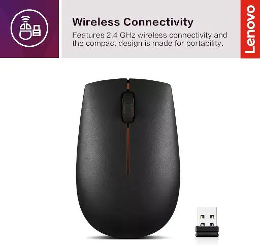 [Lenovo 300 Compact Mouse] ماوس لينوفو 300 اللاسلكية المدمجة (أسود)