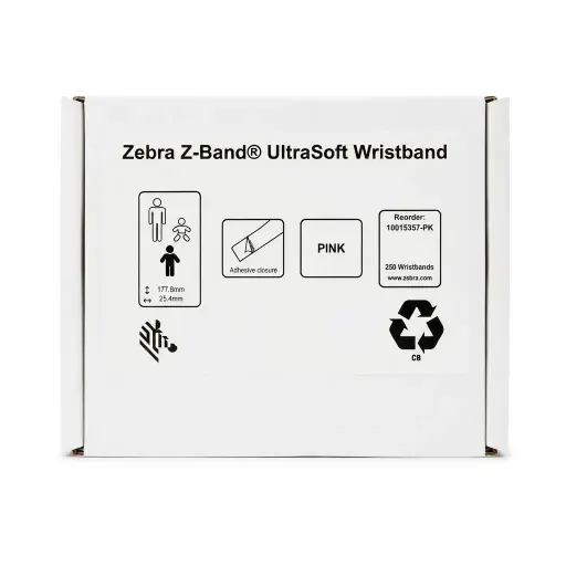 [Zebra W8 Pink] سوار معصم زيبرا Z-Band UltraSoft – لون وردي (عبوة 250 سوار) - 10015357-PK