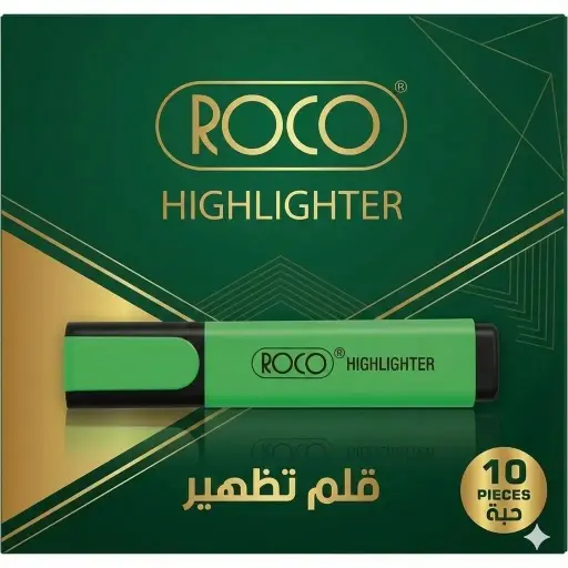 [RQ-29055GRN] قلم تظليل روكو أخضر – عبوة 10 قطع – الكود: RQ-29055GRN