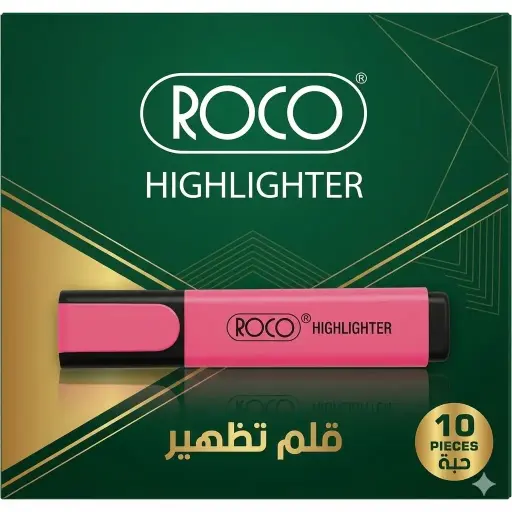 [RQ-29055PNK] قلم تظليل روكو وردي – عبوة 10 قطع – الكود: RQ-29055PNK