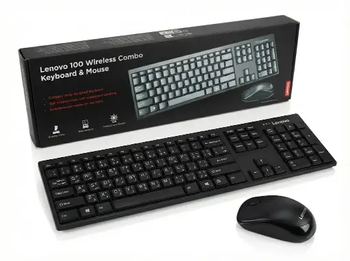 [Lenovo Wireless KB Combo 100] Lenovo Wireless Keyboard and Mouse Combo 100 (Black) – English/Arabic