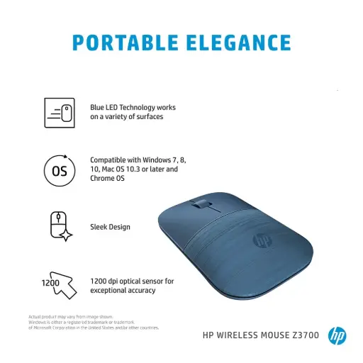 [HP Z3700 Silver Wireless Mouse] HP Z3700 Wireless Mouse (Blue / Cyan)