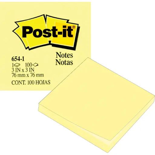 3M Post-it Sticky Notes Yellow Square 3 x 3 Inch (100 Sheets) - 654