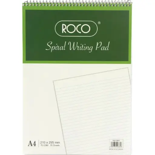 [RQ-23063] Roco Spiral Writing Pad A4 White – 70 Sheets – Code: RQ-23063