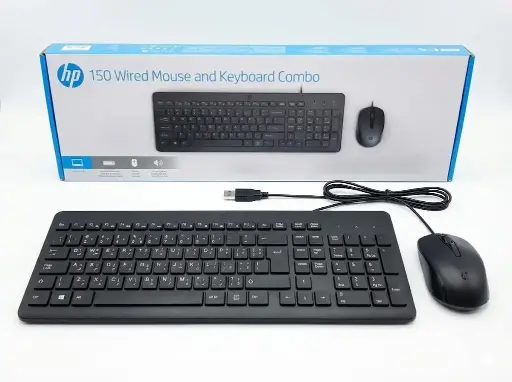 [HP 150 Keyboard + Mouse] لوحة مفاتيح وفأرة اتش بي السلكية 150 – لوحة مفاتيح وفأرة (أسود) عربي + إنجليزي