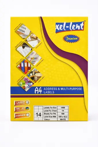 [105×42.3mm] Xel-Lent Premium A4 Address & Multi-Purpose Labels #14 – White – 105×42.3mm (14 Labels/Sheet – 100 Sheets – 1400 Labels)