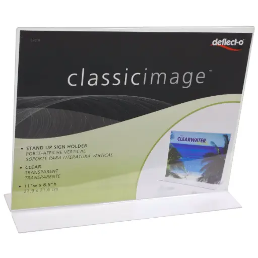Deflecto Classic Image T-Shape Acrylic Table Sign Holder Letter Size Clear -376235
