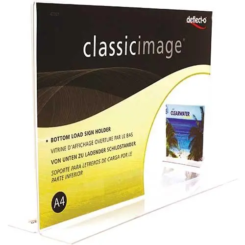 Deflecto Classic Image T-Shape Acrylic Table Sign Holder A4 Size Clear -376249
