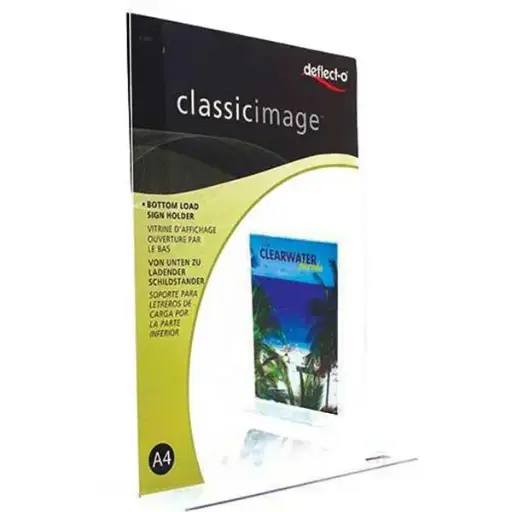 Deflecto Classic Image T-Shape Acrylic Table Sign Holder A4 Size Clear -376247