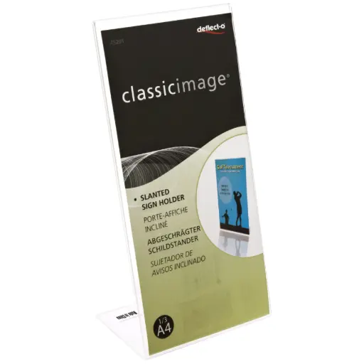 Deflecto Classic Image Slanted L-Shape Acrylic Table Sign Holder A1 (4/3) Clear -376243