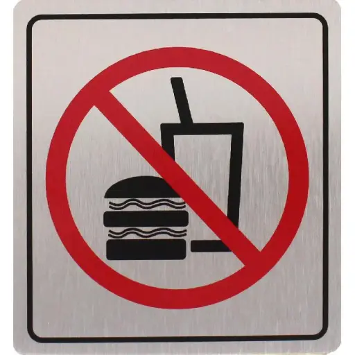 Deflecto Self-Adhesive No Food and Drink Sign Bilingual (Arabic/English) Silver/Red -565307