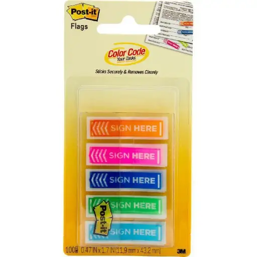 3M Post-it Page Marker Flags "Sign Here" Assorted Colors - 684SHOPBLA
