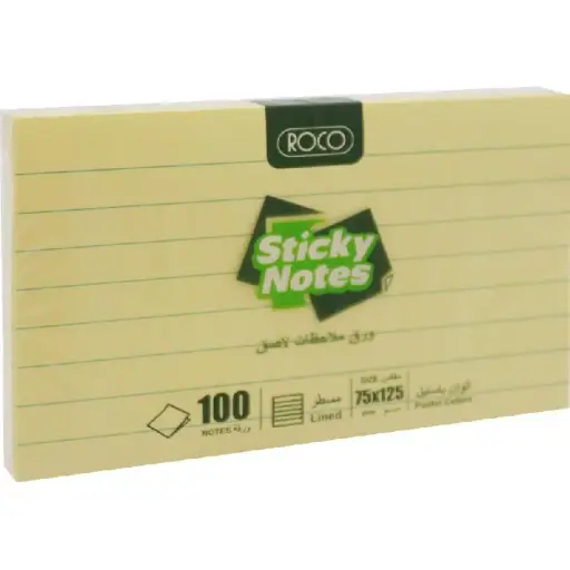 ROCO Lined Sticky Notes Yellow 125 x 75 mm (100 Sheets) - 6535YLWP