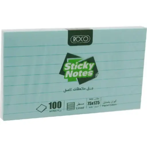 ورق ملاحظات لاصقة روكو مسطر أزرق 75 × 125 ملم (100 ورقة) - 6535BLEP